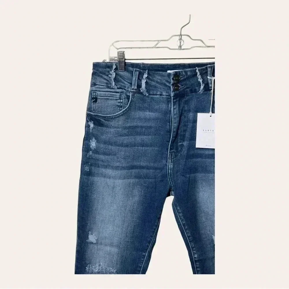 1269. KANCAN HIGH WAISTED SUPER SKINNY DENIM JEANS SIZE 15/31 FACTORY DISTRESSED